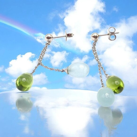 Authentic! Tiffany & Co 18k White Gold Rainbow Drop Peridot Chalcedony Earrings - Picture 2 of 11